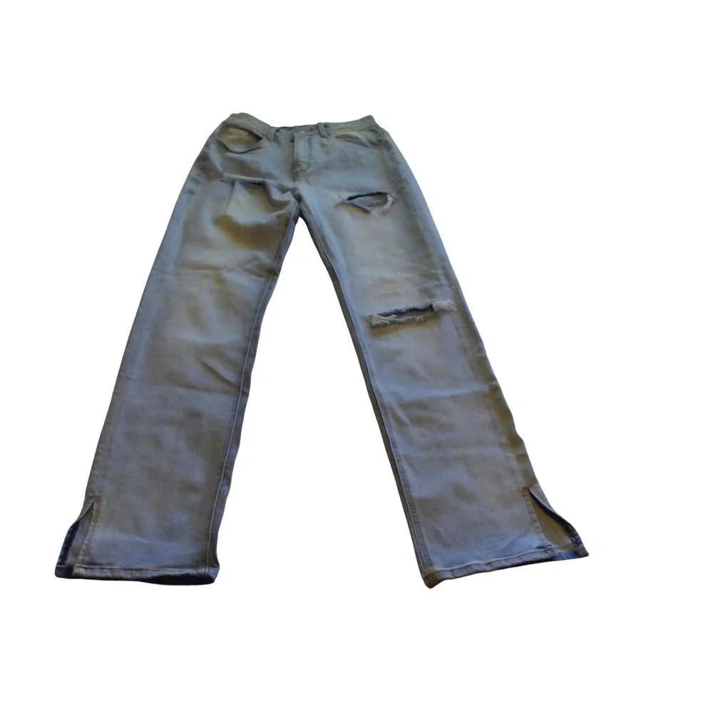 Dogma Distressed Light Wash Straight Leg Jeans with Split  Size 3‎